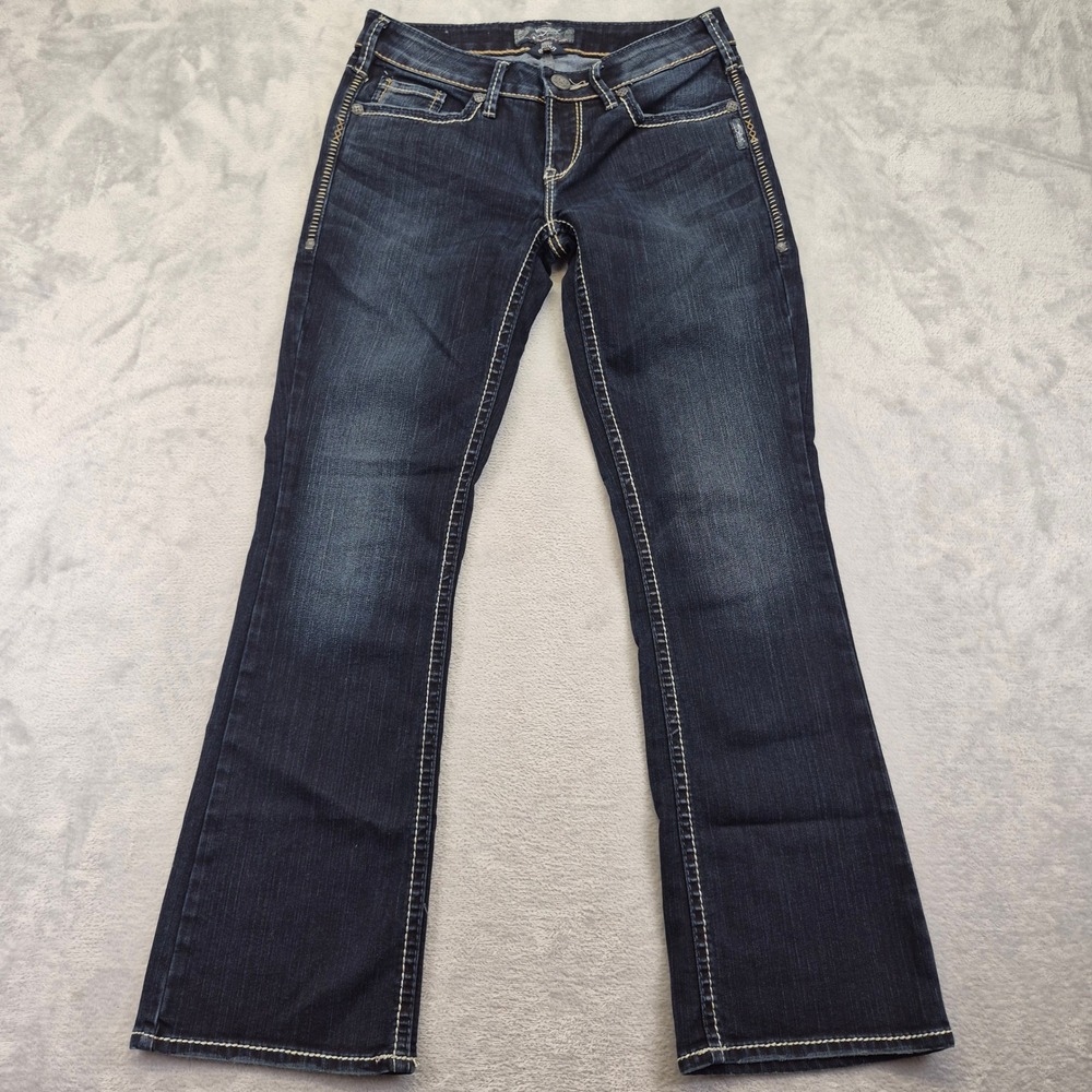 Silver Jeans Aiko Bootcut 28 (29) Dark Wash Contrast Stitch Jeans L9528SAF495